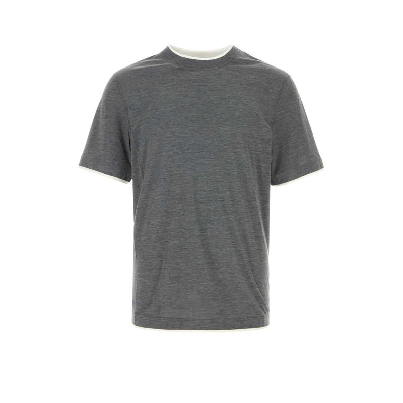 Brunello Cucinelli Men Dark Grey Jersey T-Shirt